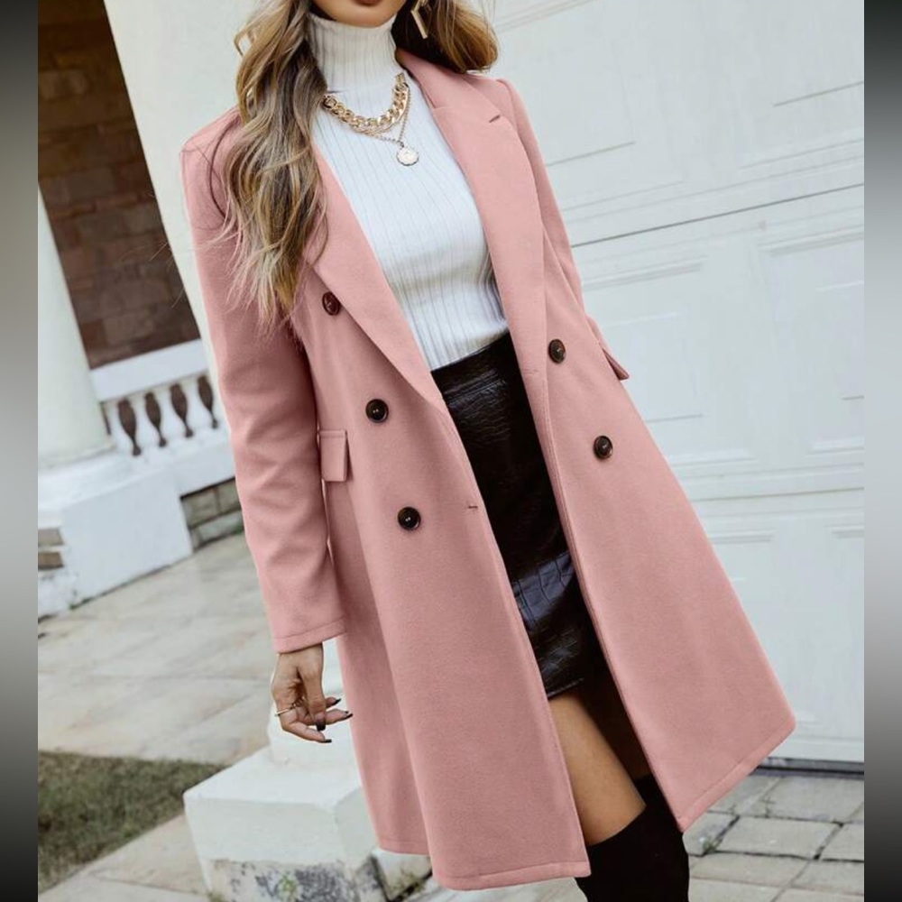 Boho baby pink double breasted coat